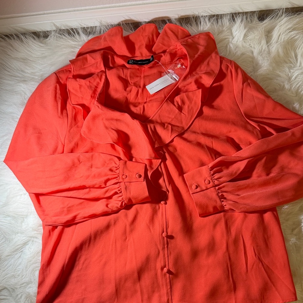 New York & Company Coral Ruffled Blouse